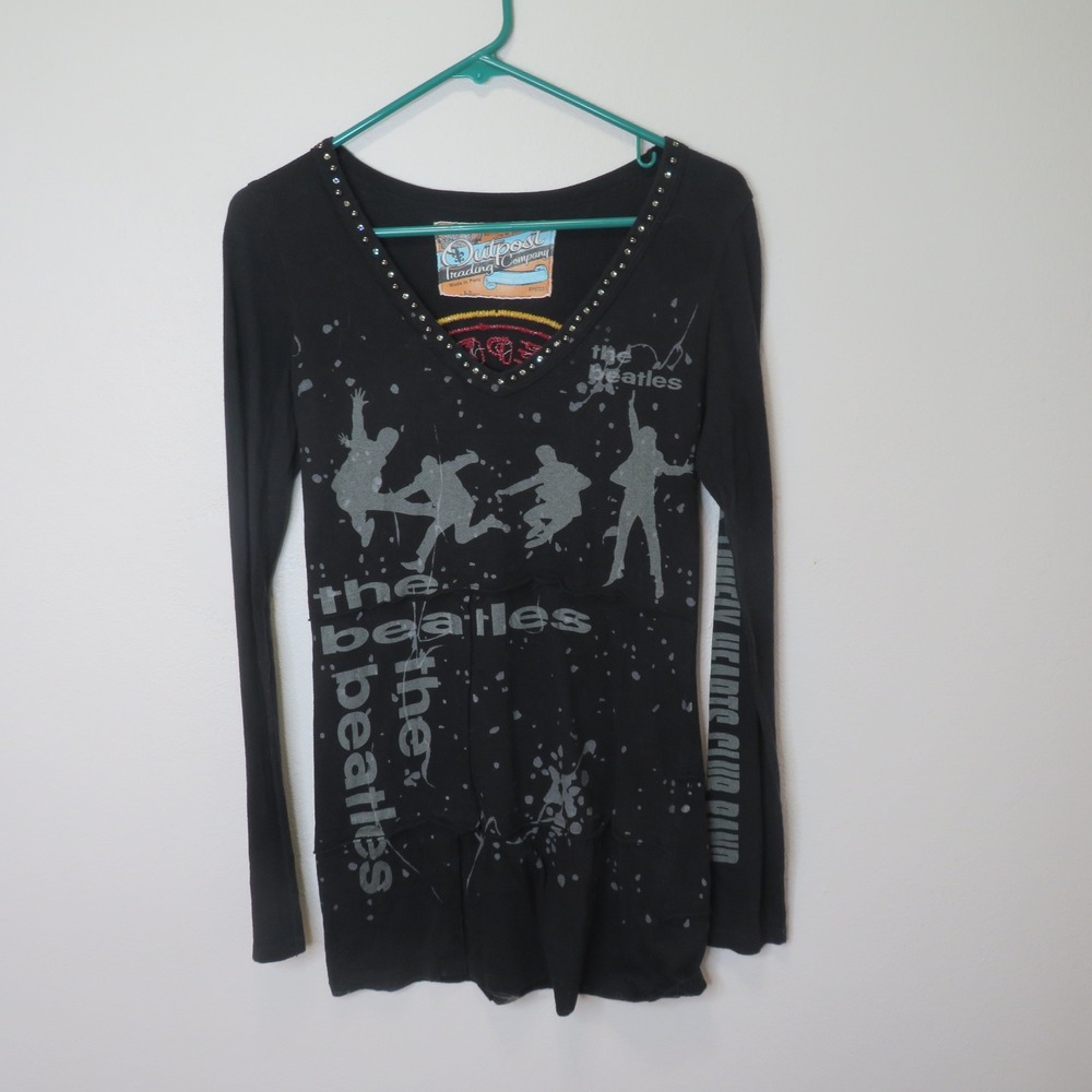 Outpost Trading Co The Beatles Sgt Peppers Embroidered Studded V-Neck Top M